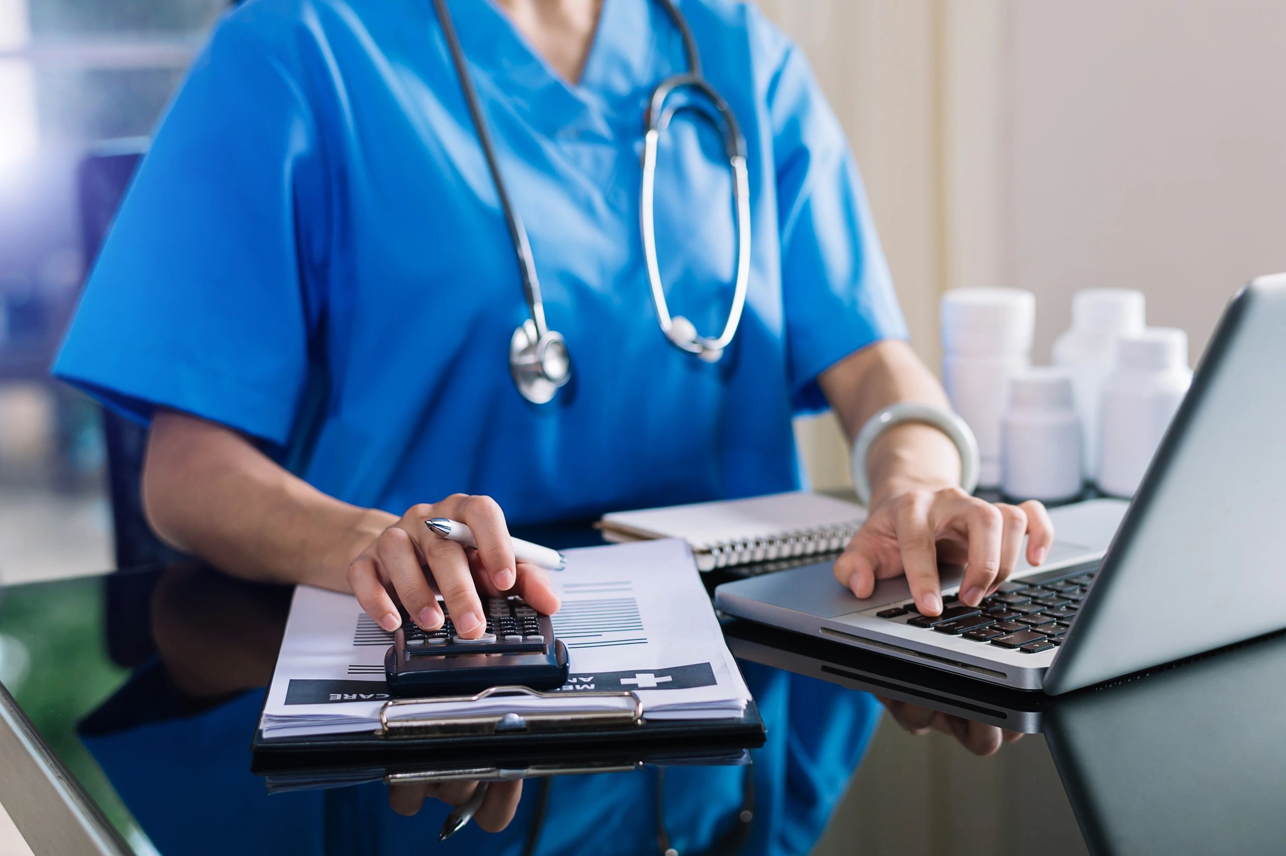 A stethoscope rests on top of a very